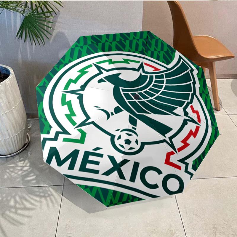 Mexico Football Emblem Umbrella - Automatic Open/Close, Compact 8-Rib Lightweight Umbrella Essential for outdoorPicnic Accessory Fan Gifts