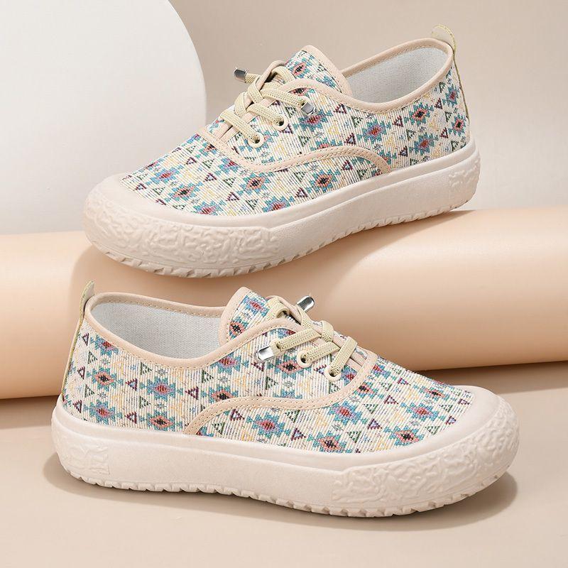 Cloth Shoes Summer New Style Women's Flat Bottomed Canvas Casual And Comfortable High Heeled Soft Soled Simple And Relaxed Ethnic Style Shoes