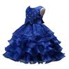 Vestito Principessa da Bambina Elegante con Ricami Floreali Fiocco Senza Maniche Strati di Rete
