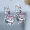 Cute Pink Zircon Heart Drop Earrings for Women Silver Color Wedding Fine Jewelry Gift