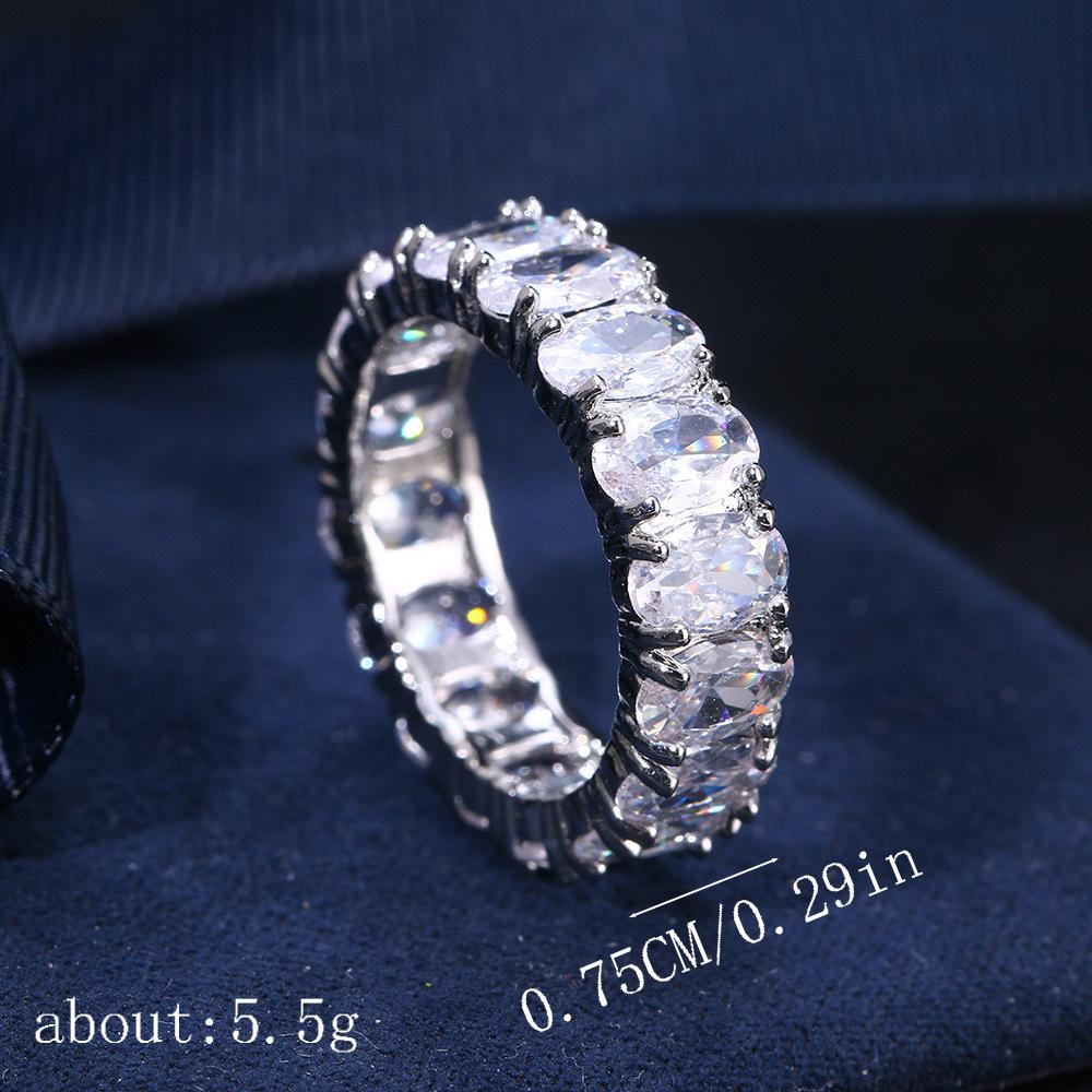 White K Row Diamond Oval Zircon Ring In Copper Plated Setting - Trendy Geometric Fashion Jewelry for Women