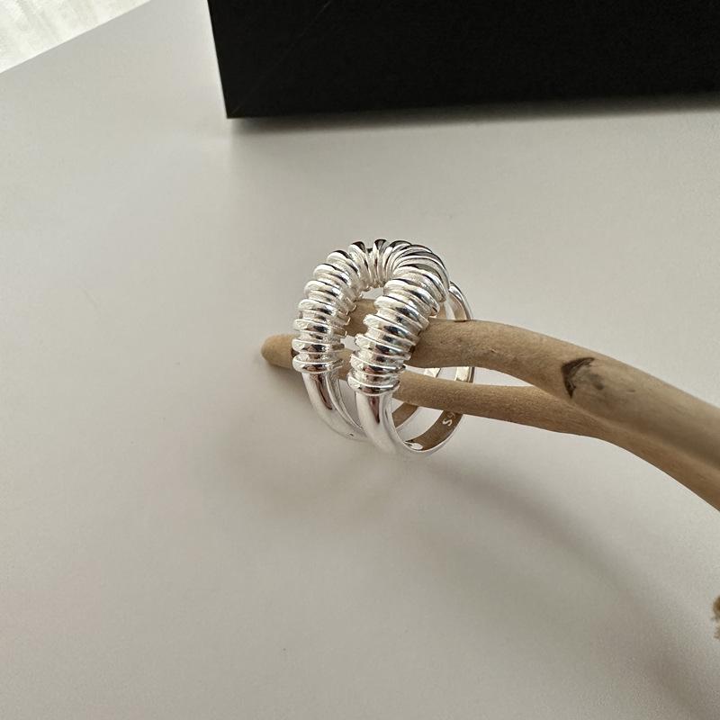 S925 Sterling Silver Korean-Style Curved Bag Ring with Heavy Industry Texture