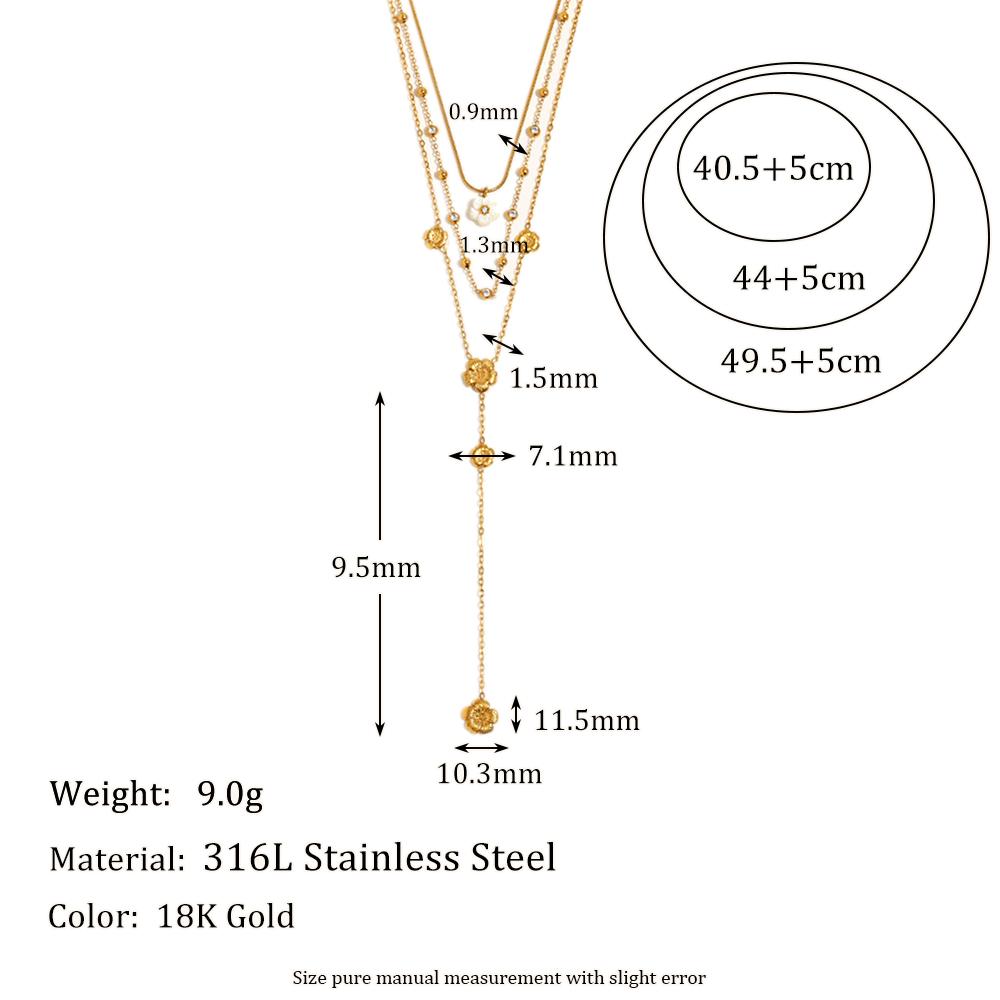 MamacitaSlay 316L Stainless Steel Zircon Multilayer Flower Necklace 18K Gold Plated Waterproof Jewelry Women s Elegant Necklace