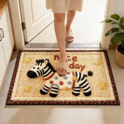 Floor Mat Cartoon Horse Design Anti-Slip Water Absorbent Festive Home Mat Bathroom Kitchen Home Decor