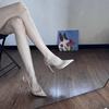 Chain rhinestone high heels women's thin heels pointed temperament French single shoes one word with bag head sandals 2025 new explosion