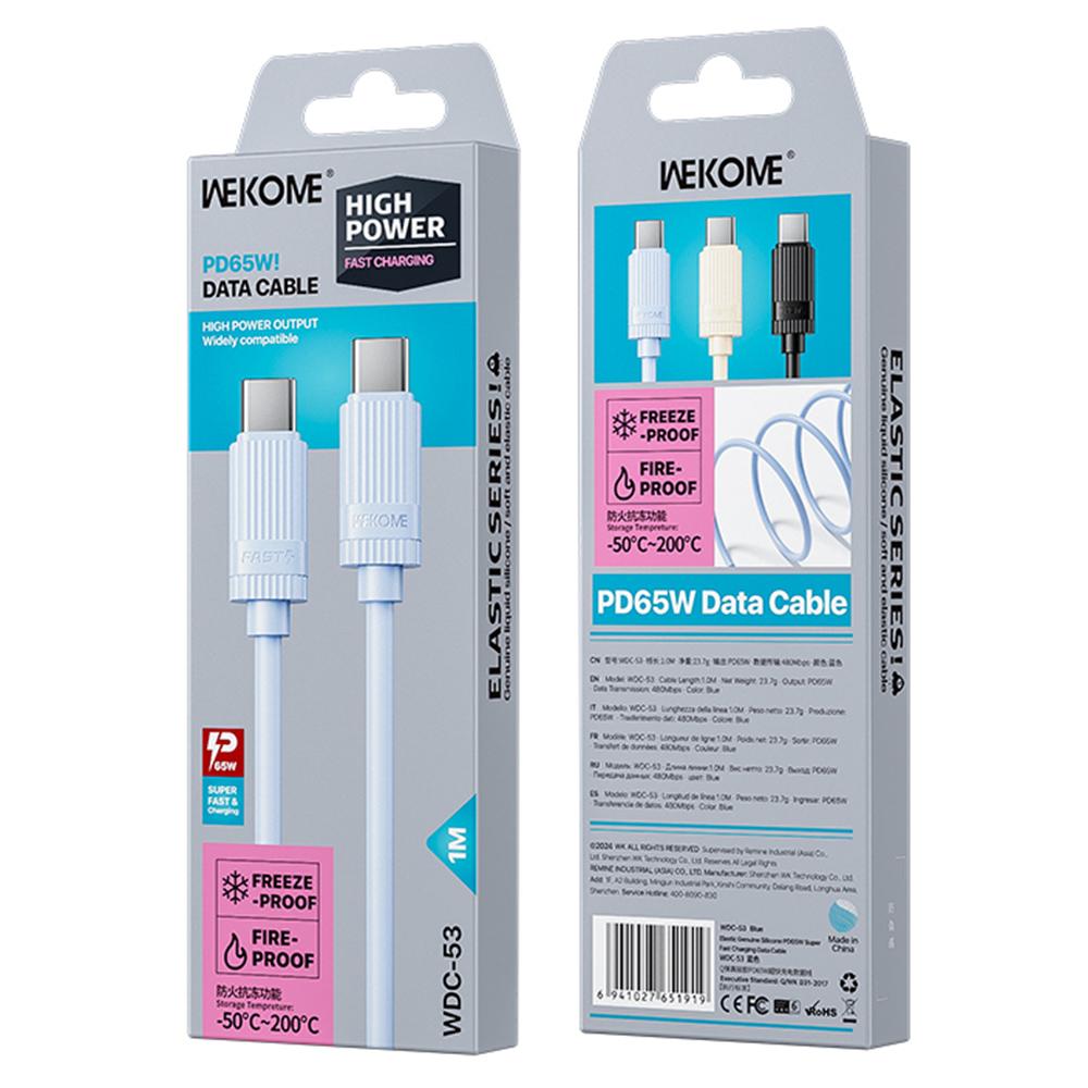 WEKOME WDC-53 Type-C to Type-C Cable PD65W 480Mbps Elastic Liquid Silicone Fast Charging Data Cable