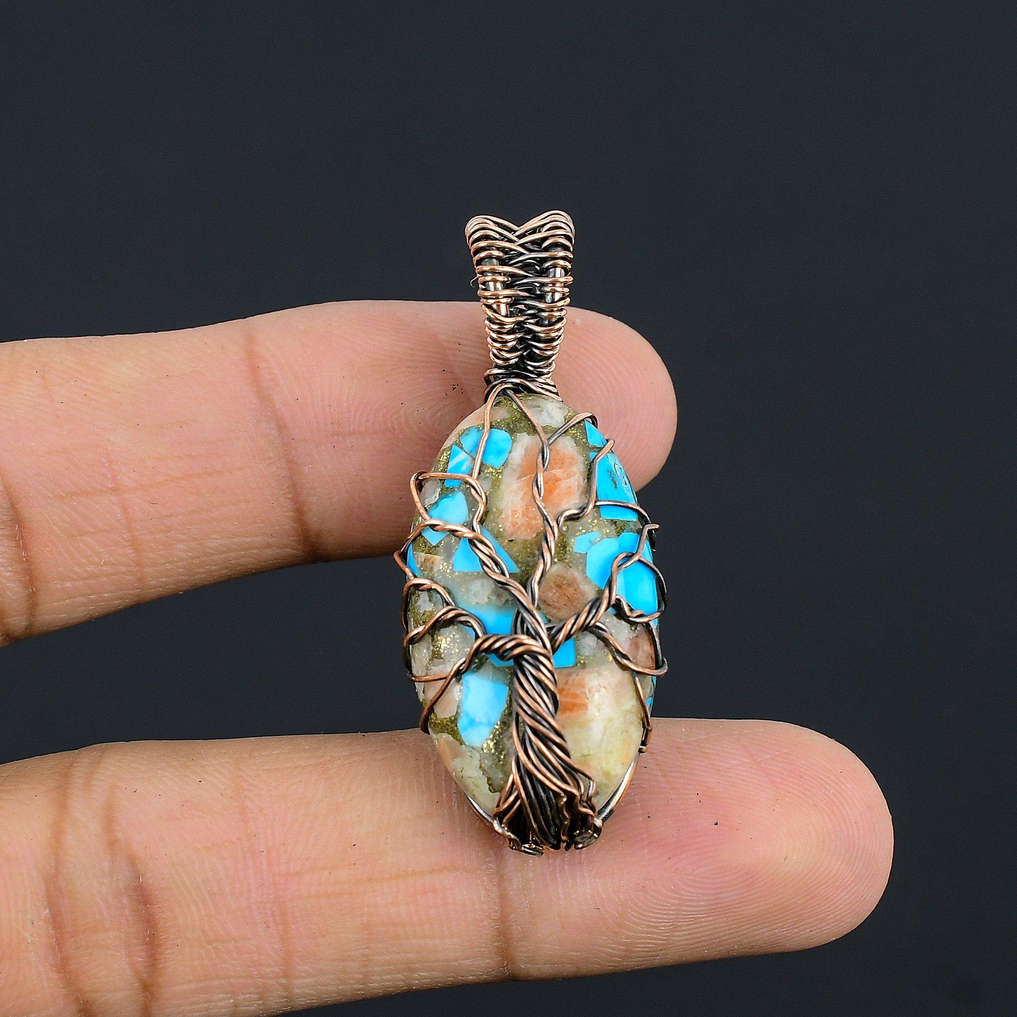 

Blue Copper Turquoise Pendant, 999 Copper Wire Wrapped Pendant Handmade Gemstone Jewelry, Gifts For Wife Brand New Pendant 2.55 Inches