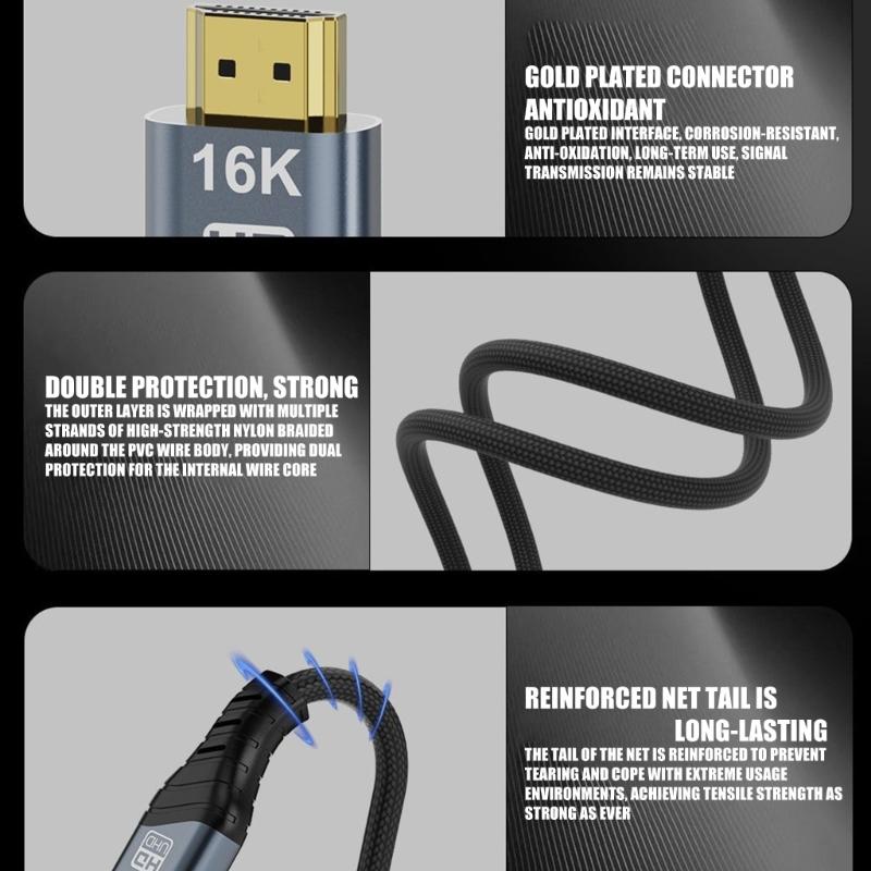 Fast Speed HDTV 2.2 Extender Cord For 16K 60Hz 8K 240Hz Resolution Durability PVC And Durability Video Cable