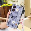 Kickstand Oil Painting Phone Case For ZTE Blade A34 Anti-dust Ring Fashion Design Anti-knock Lanyard Wrist Strap Flower