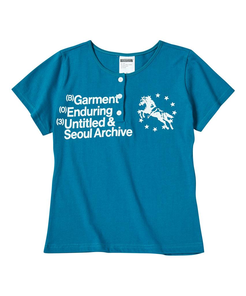Eontaiteulseoul Unicorn Henley Neck Crop Short Sleeve Full Blue