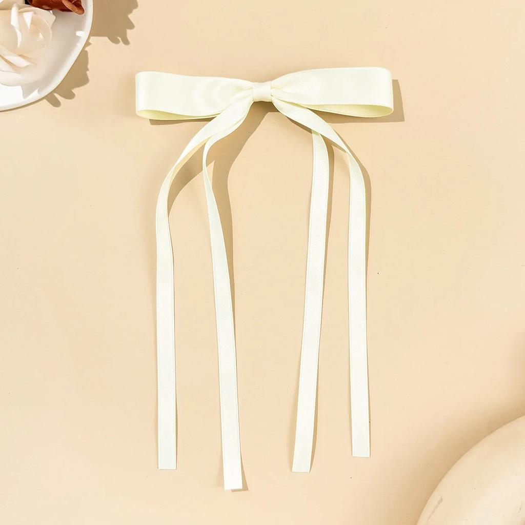 Solid Color Satin Bow Hair Clip for Woman Elegant Temperament Long Ribbon Hairpin Fashion Girl Hair Pin Hair Accessories