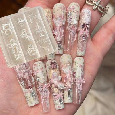 3D Baroque Angel Butterfly Christmas Tree Snowman Nail Mold DIY Nail Art Decorations Silicone Carving Mold Manicure Template