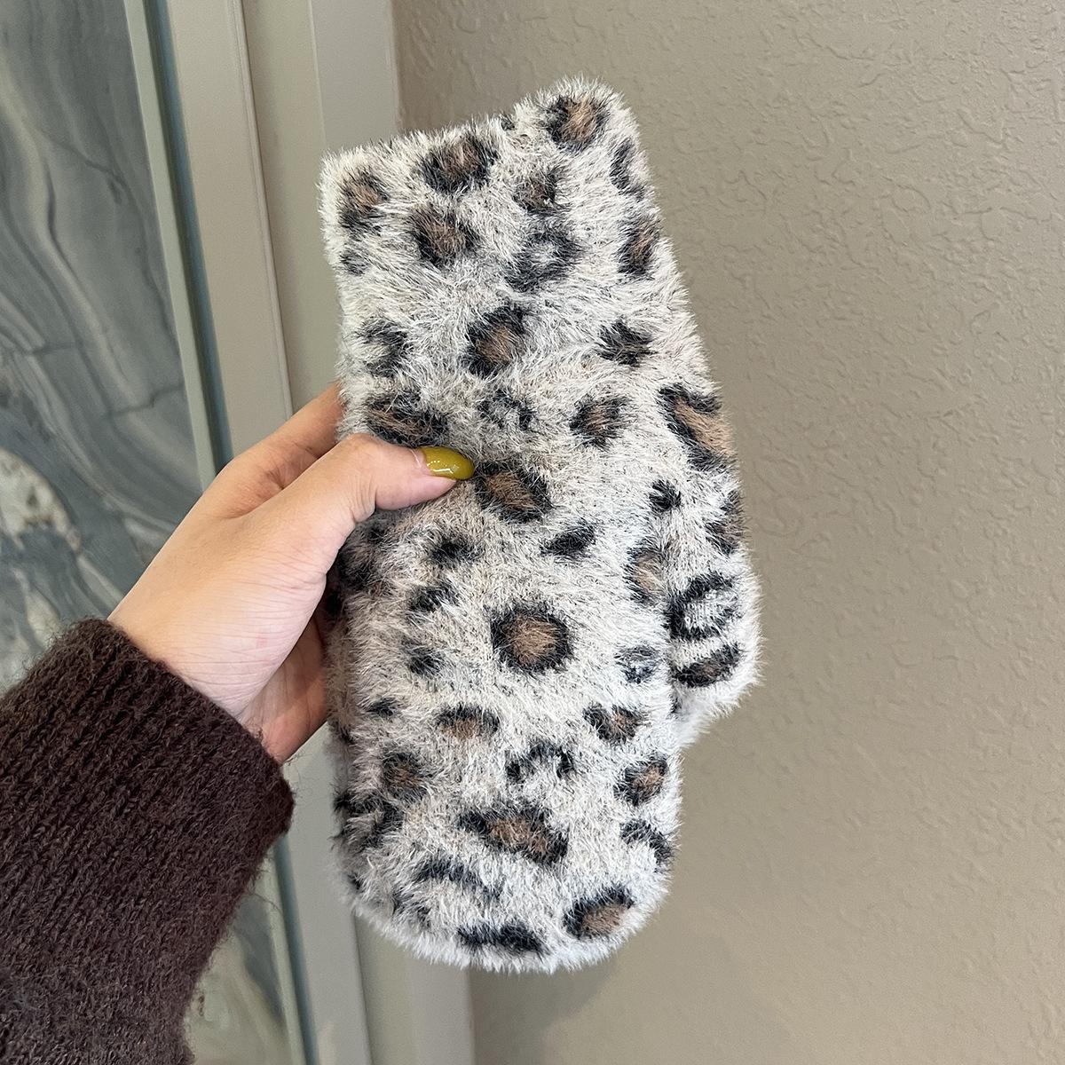 

Новые Меховые Перчатки с Леопардовым Принтом Зимние Вельветовые Утепленные Теплые и Ветрозащитные Студенческая Сумка для Велосипеда Пальцы One size