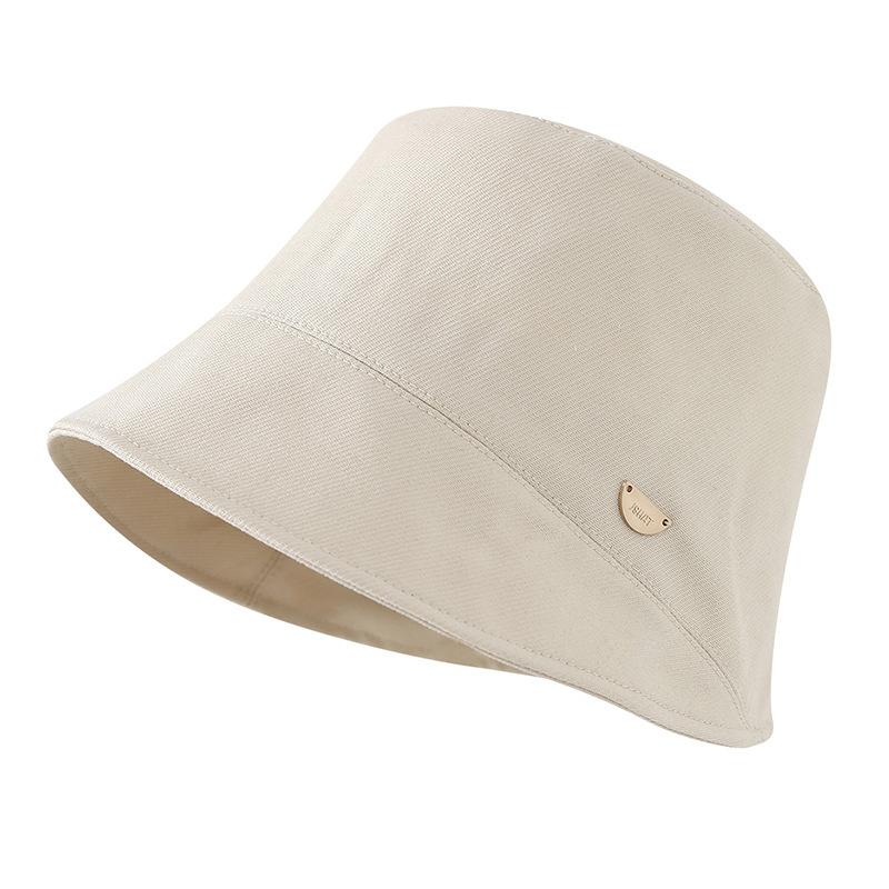 New women's bucket hat solid color metal standard versatile basin hat literary summer breathable face little fisherman hat