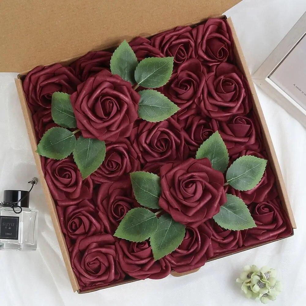 25Pcs Rose Artificial Flowers Foam Fake Flowers for Home Decor Garden Wedding Party Decoration Bouquet Garland Gifts Accessories