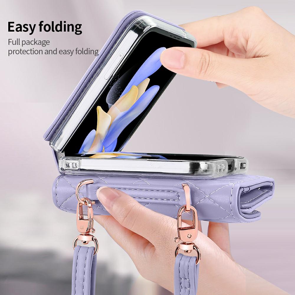 For Samsung Galaxy Z Flip7 FE 5G/Z Flip6 5G Case with Shoulder Strap PU+PC Wallet Phone Cover Built-In Back Screen Film