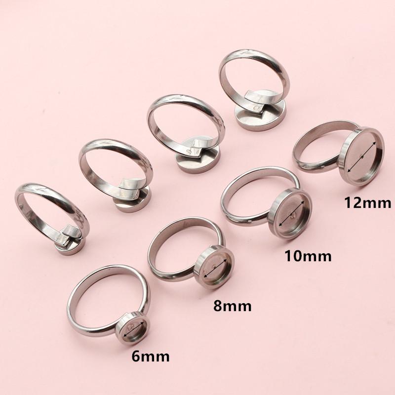 5pcs Stainless Steel 6-14mm Inner Size Craft Ring Cabochons Blank Base Settings Tray DIY Jewelry Making Accessories Supplies