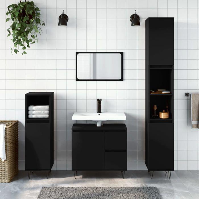 VidaXL Armoire de salle de bain noir 65x33x60 cm bois d'ingénierie 831605