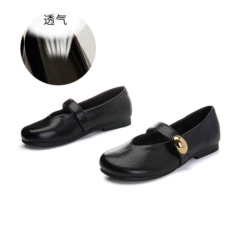 

Кожаные туфли Мэри Джейн женские летние новые туфли на плоской подошве с мелким вырезом женские повседневные универсальные для работы женские туфли 40 чёрный