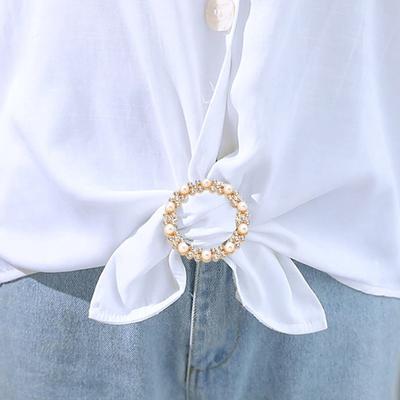 Yousheng 4 Pcs Shirt Ring Clip Women Scarf Ties Clips with Faux Pearls Rhinestones Waist Buckle Clothing Tightening Clip for Dress Cardigan Shawl