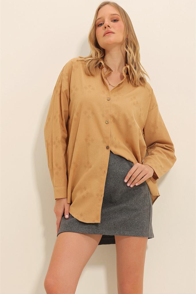 Damen Hemd Neue Saison Mode Fuchsia Motiv Oversize Leinen Hemd