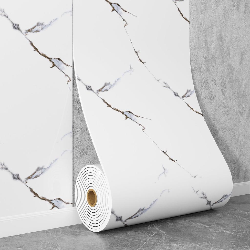 Self-Adhesive Waterproof Imitation Marble Tile Wall Sticker for Bathroom, Living Room, Kitchen, and TV Background.