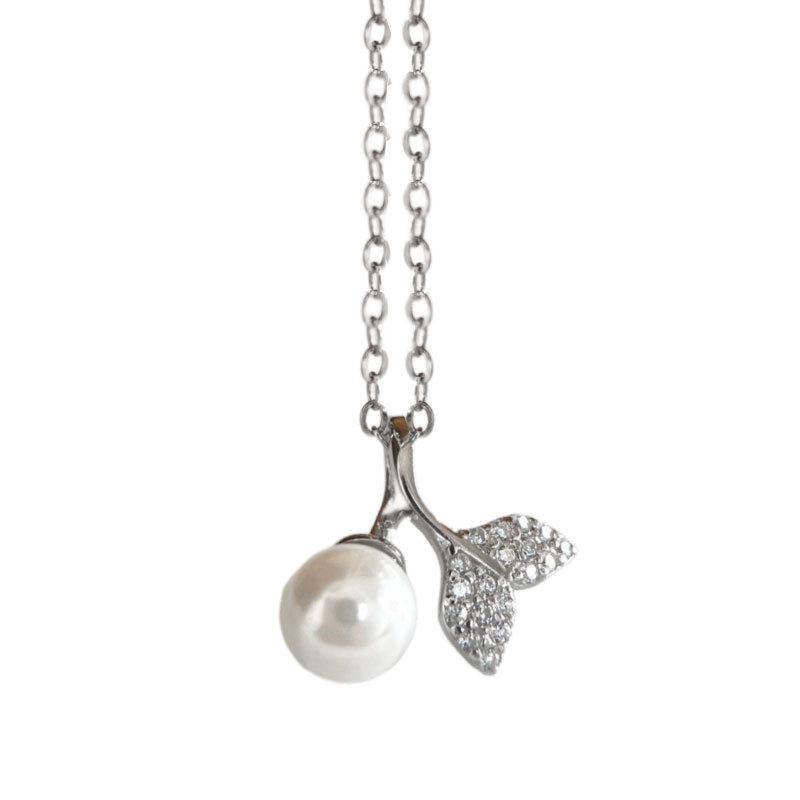 Dream Pearl Fish Tail Necklace Full of Diamond Fish Tail Collar Chain French Vintage Neckchain Female