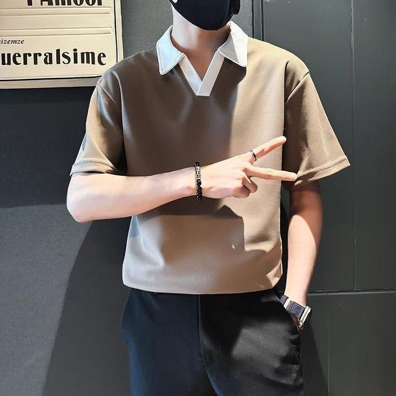 Men S Summer Contrast Collar Short Sleeve Loose Fit Polo Shirt