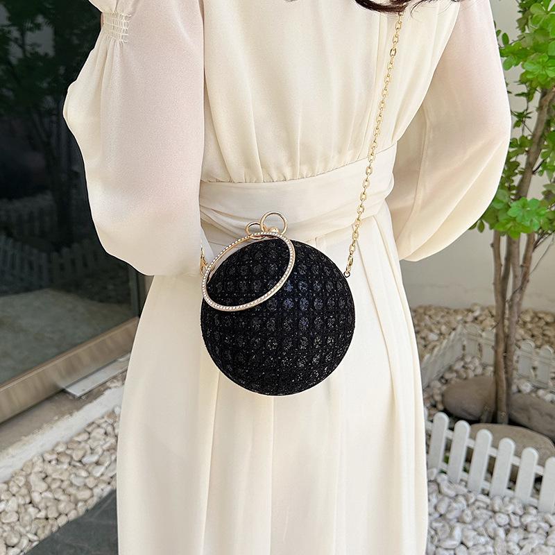 Dinner Bag New 2025 European and American Fashion Diamond-encrusted Retro Shoulder Bag Women's Messenger Chain Round Ball Small Round Bag