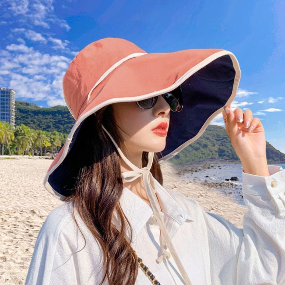 

Solid Color Sun Protection Hat Korean Style Women Bucket Hat Casual Wide Brim Sun Hat Outdoor чёрный