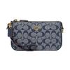 Nolita 19 Classic Presbyopic Zipper Closure, Jacquard Fabric and Cowhide Split Leather, Hand-held Shoulder Bag, Women's Model, Denim Blue