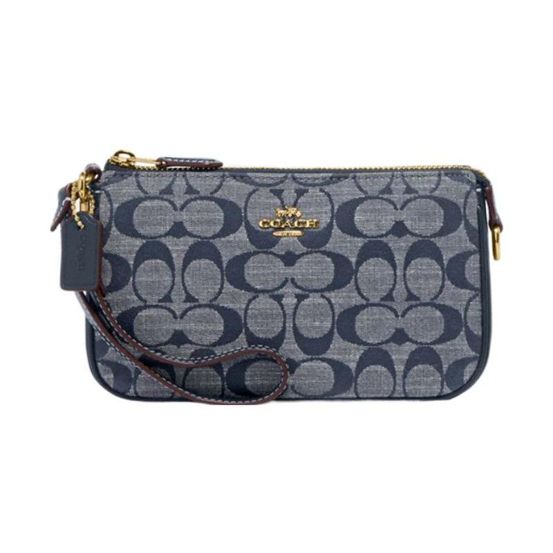 

COACH Nolita 19 classic presbyopic zipper closure, jacquard fabric and cowhide split leather, hand-held shoulder bag, women s model, denim blue синій