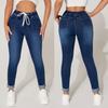 Women Skinny Jeans Stretch High Elastic Waist Drawstring Denim Pencil Pants Ankle Length Fashion Autumn Winter