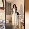 Sweet and gentle wind long-sleeved thin cardigan suspender vest three-piece suit women's spring and autumn high-waisted skirt long skirt