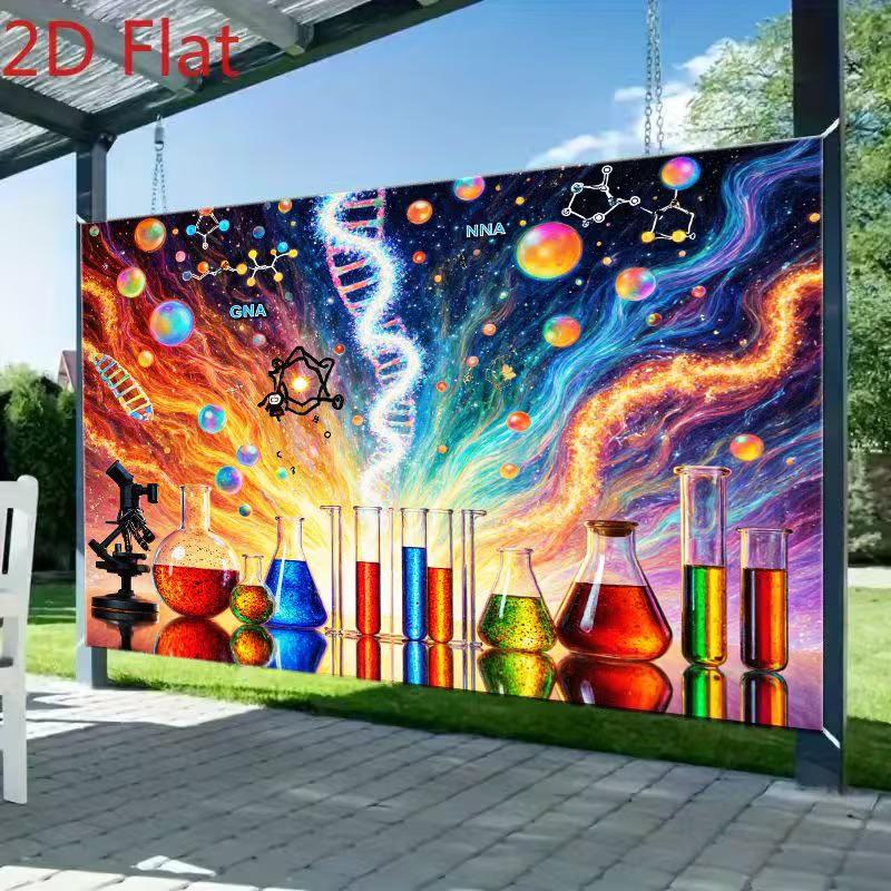 2D Classroom Science Backdrop, Colorful Chemistry Set & DNA Nebula Photography Background