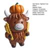 Christmas Highland Cattle Statue Thanksgiving Day Pumpkin Highland Cow Figurine Sculpture Home Office Desktop Decoration Ornament