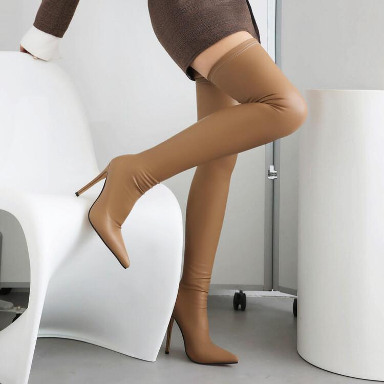 Fashion 2024 ElasticBlack Matte Over Knee Boots Racing Party Trendy Sexy Steel Pipe Dance Long Boots High-heel 8.5cm/10cm/12cm Size 46