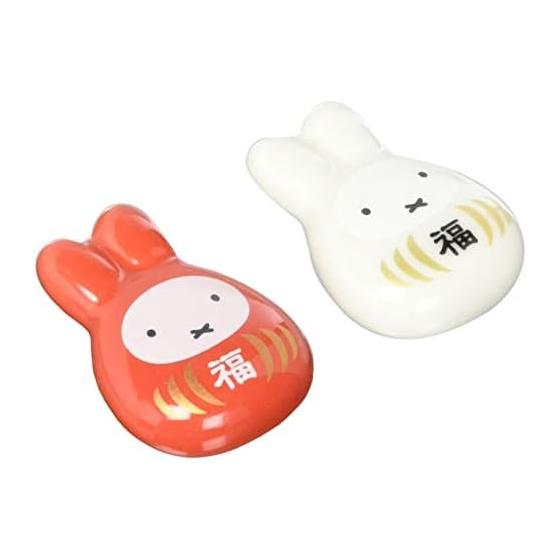 Kaneshotouki Miffy Chopstick Rest Set, Lucky Daruma (Red & White), Made in Japan