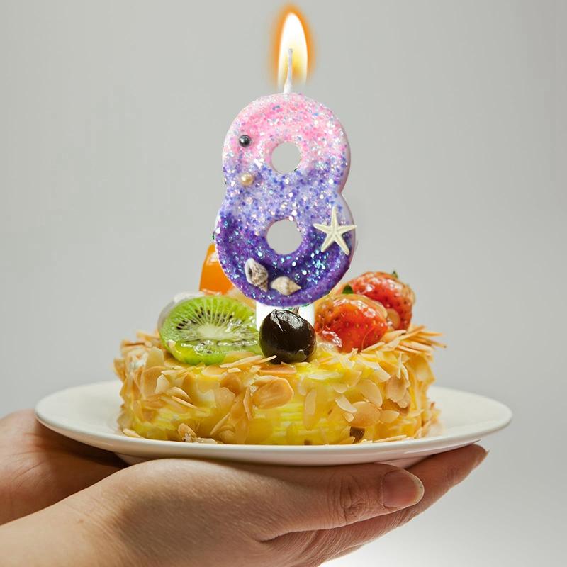 Svíčka růžová fialová narozeninové svíčky kreativní narozeninová svíčka dekorace na dort topper oceán hvězdice babyshow třpytivá ozdoba