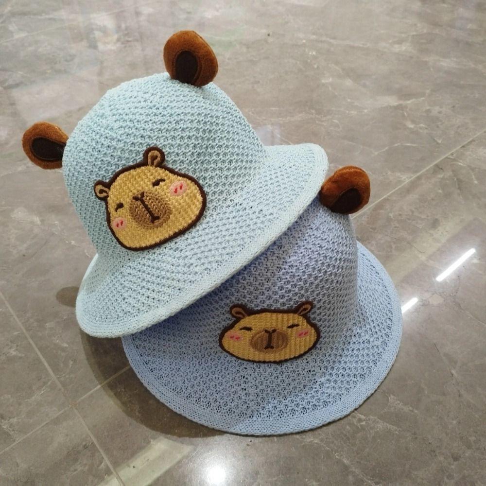 Sweet Cartoon Straw Cups Wide Brim Outdoor Travel Fisherman Cup Gifts Children's Capybara Sun Hat
