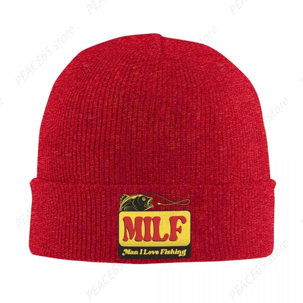 Milf Unisex I Love Fishing Hats Autumn Winter Beanies Baggy Caps FeUnisex Unisex Acrylic Bonnet Print One Size