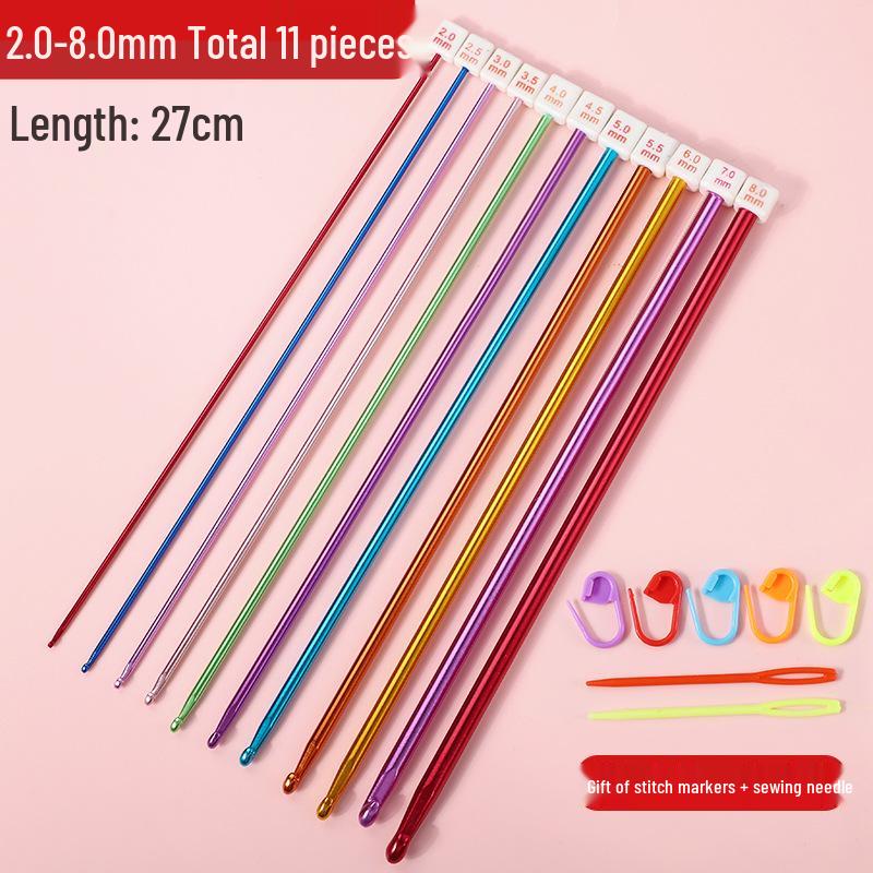 Afghan Crochet Needle Set: Long Handmade Aluminum Hooks & Colored Yarn for DIY Knitting Projects