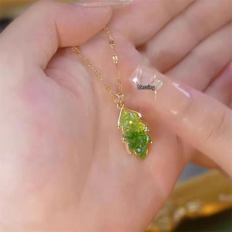Elegant Jade Leaf Necklace & Gold Branch Earrings Set - New 2024 Fashion