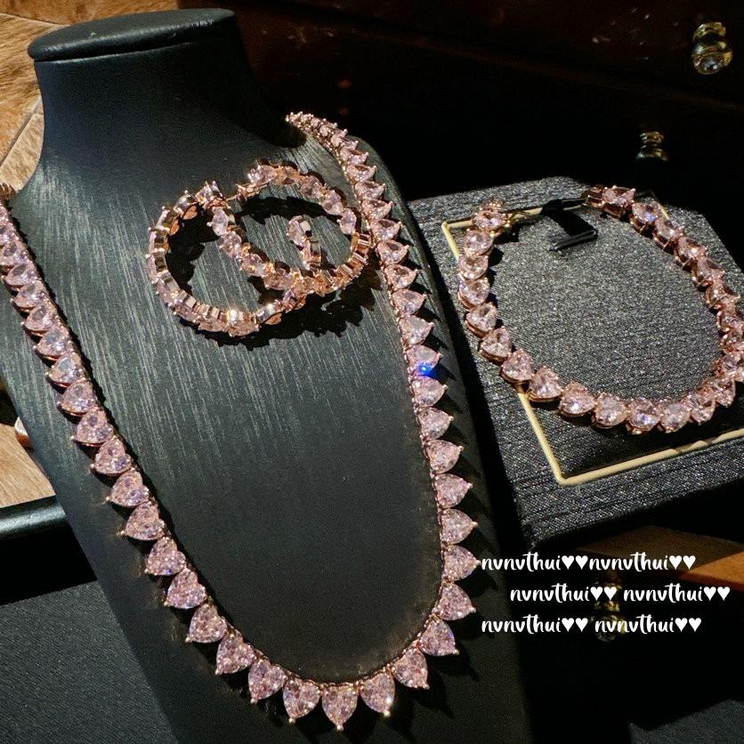 Papalacha Love Gemstone Necklace, Rich Family Daughter Gold, Plated With 18K Gold, Barbie Powder Heart High Carbon Zircon Bracelet.