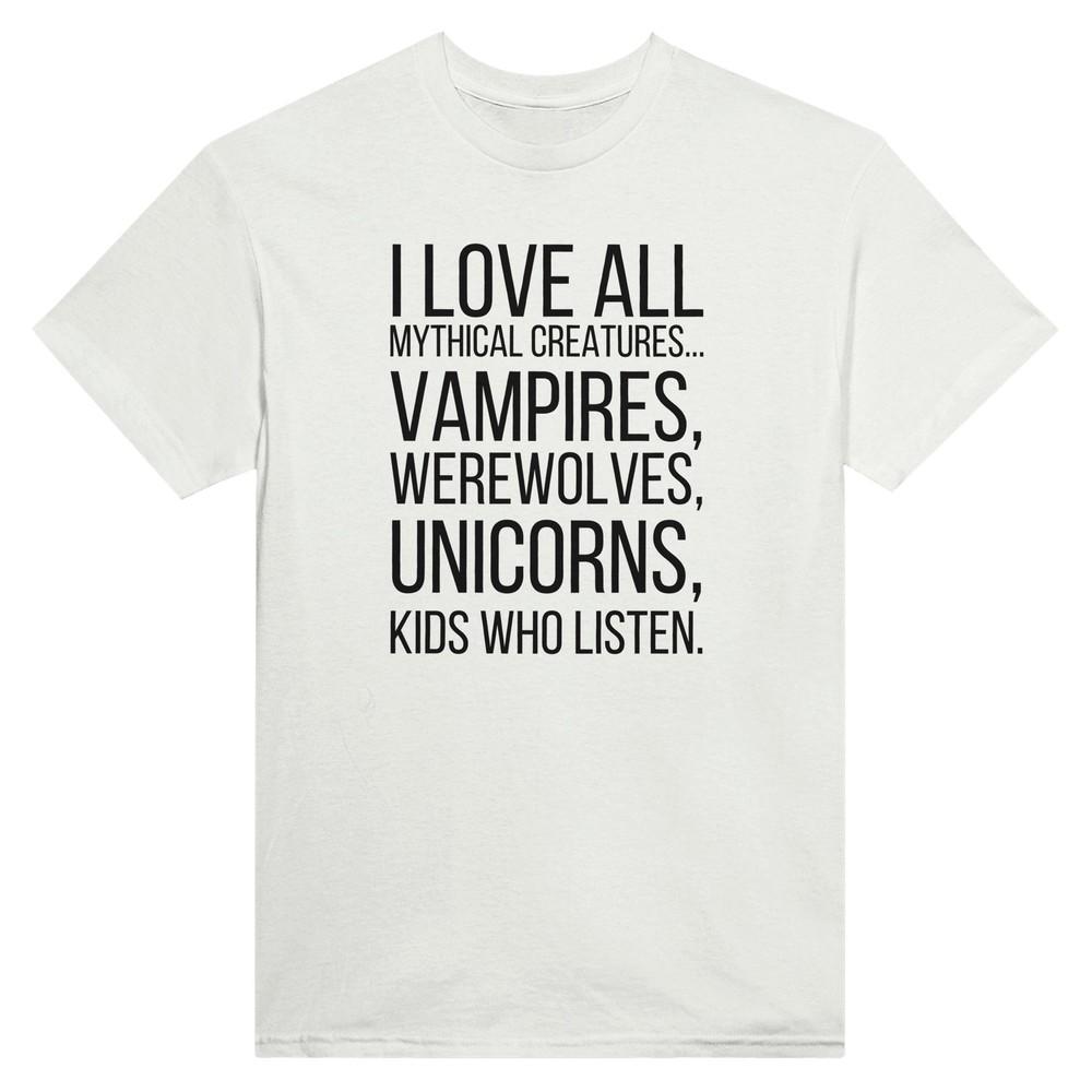 Я ЛЮБЛЮ ВСЕХ МИФИЧЕСКИХ СУЩЕСТВ ДЕТЕЙ, КОТОРЫЕ СЛУШАЮТСЯ Футболка с круглым вырезом Унисекс Футболка XXXXL