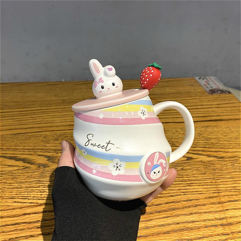 

Пара кроликов Чашка-тюльпан Сувенир Подарок на день рождения Девочка Офисная чашка для воды Керамическая кружка с крышкой 320ml