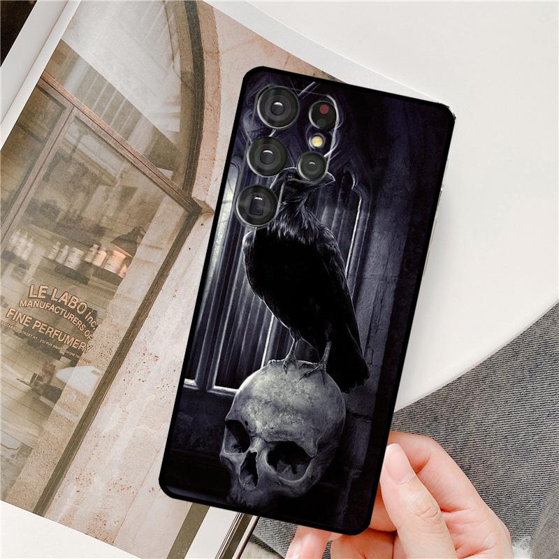 Raven Dark Crow Skull Phone Case For Samsung Galaxy S25 Ultra S9 S10 S20 FE S21 S22 S23 Plus S24 Ultra Full Cover