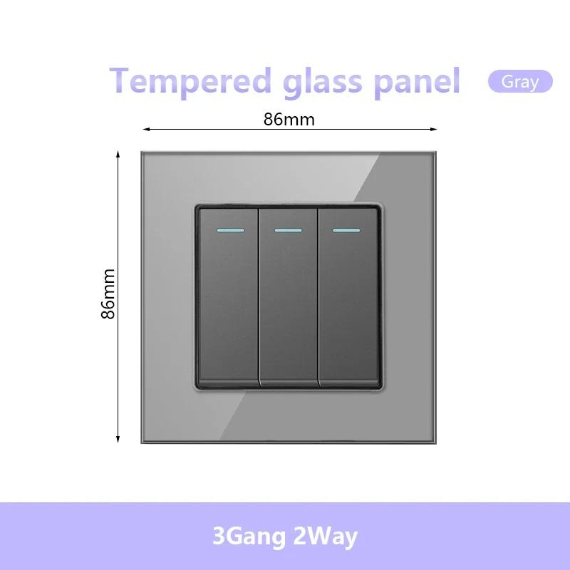 UK 13A 220V Dual Outlet with 18W Type-C Quick Charge,1/2 Way Light Switch Panel, Tempered Glass Surface,Wall Socket for TV/Phone