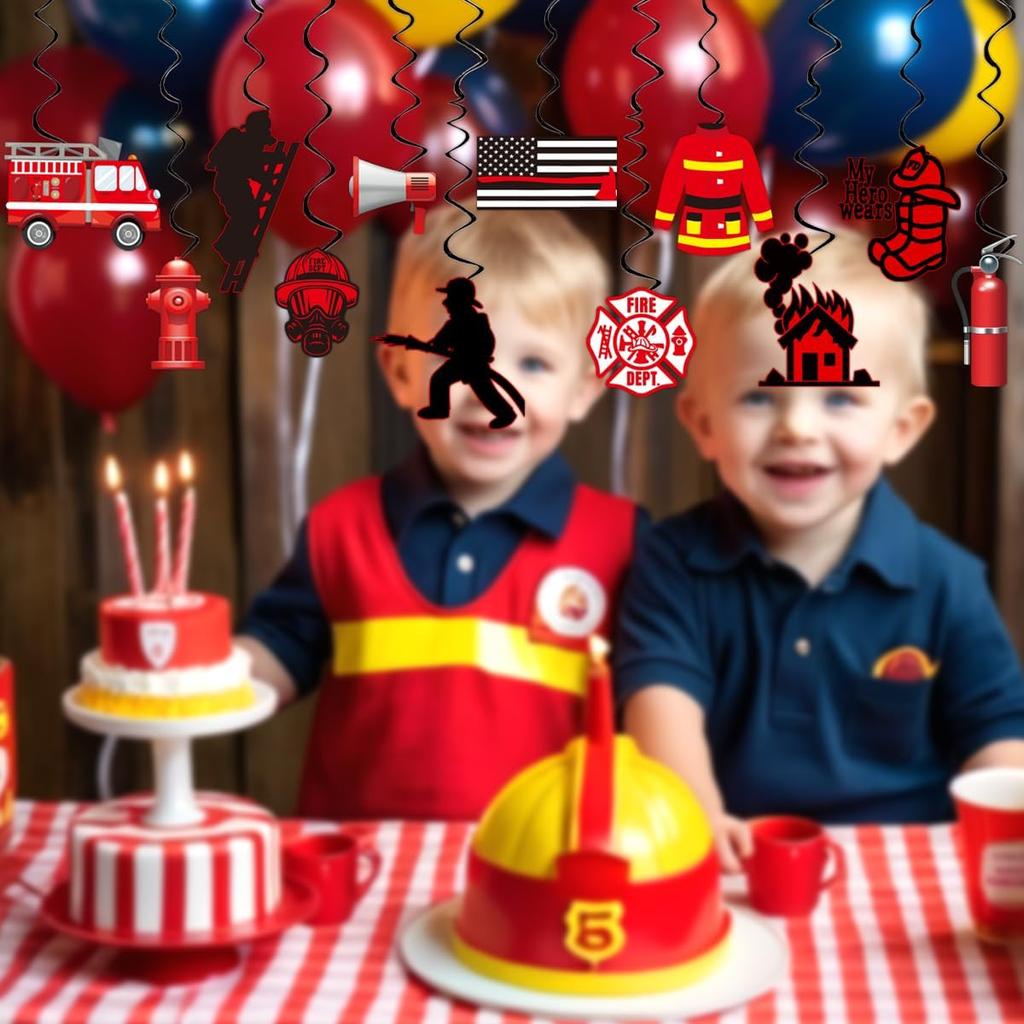 Firefighter Party Decorations Firetruck Party Decoration Fireman Party Decor Supplies Hanging Swirls Party Streamers 24pcs Kids Baby Shower Fire