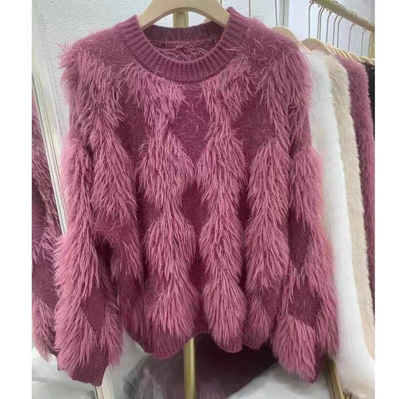 Premium Imitation Mink Soft Waxy Solid Color Pullover Sweater Women's Autumn and Winter New Models with Loose Warm Long-sleeved Knitted Sweater